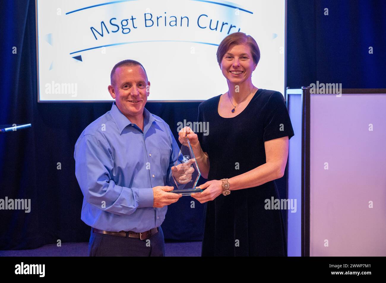 Master Sgt Brian Curry receives - Master Sgt Brian Curry Receives The 111th Attack Wing 2023 Senior Non Commissioned Officer Of The Year Award From Col Lynn Lee 111th Attack Wing Commander At An Awards Banquet For Members Of The Biddle Air National Guard Base In Horsham Pennsylvania Feb 3 2024 Air National Guard 2WWP7M1 