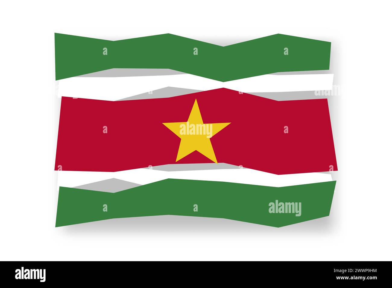 Suriname flag - stylish flag mosaic of colorful papercuts. Vector illustration with dropped shadow isolated on white background Stock Vector
