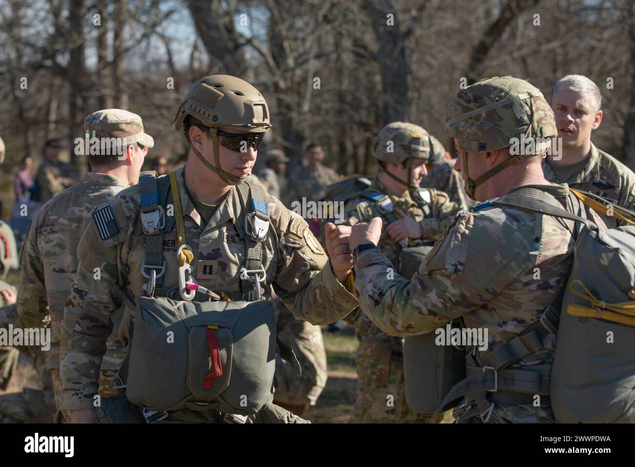 U.S. Army Rangers, assigned to the 5th Ranger Training Battalion conduct an airborne jump from a