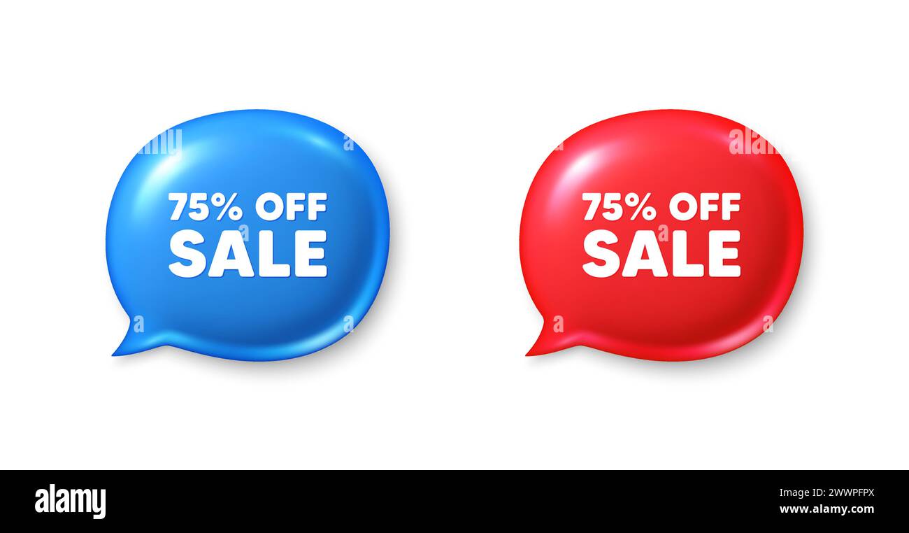 Sale 75 percent off discount. Promotion price offer sign. Chat speech bubble 3d icons. Vector Stock Vector