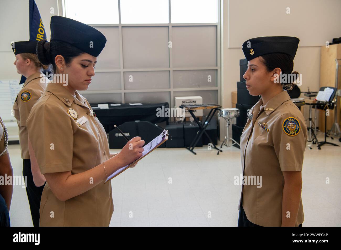 Personnel Specialist 1st Class Joselyn Quijada, a Recruit Division Commander (RDC) at Recruit Training Command (RTC), volunteered at the Navy Junior Reserve Officers Training Corps (NJROTC) Chicagoland Drill Meet on February 3rd at Wheeling High School. RTC staff volunteers served as judges for the events in the drill meet. These events included personnel and uniform inspection, marching inspection, color guard inspection, and exhibition drill inspections. More than 40,000 recruits train annually at the Navy's only boot camp.  Navy Stock Photo