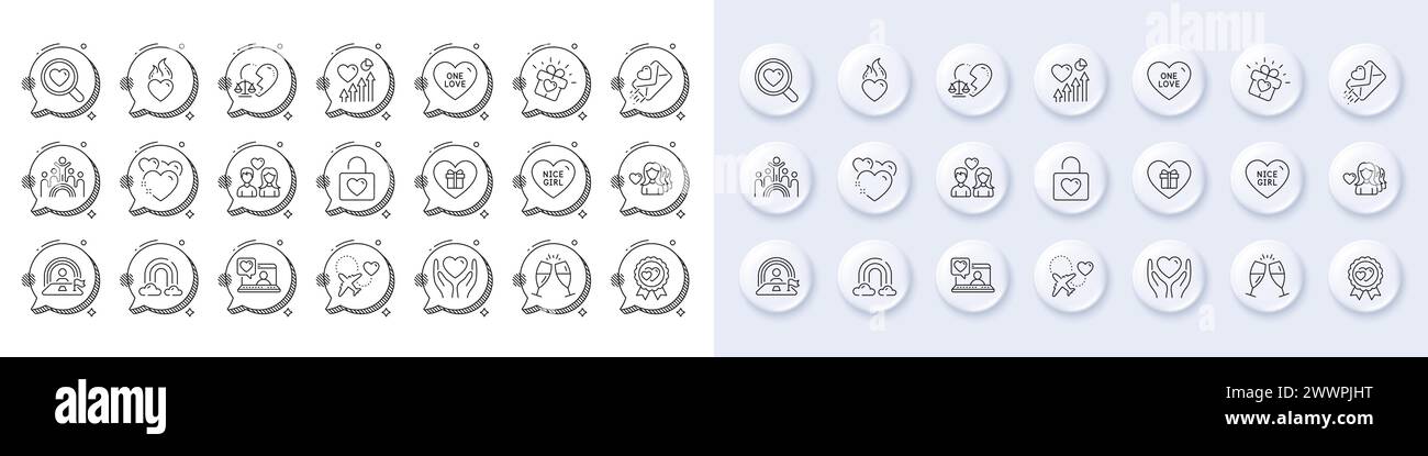 Hold heart, Love gift and Couple love line icons. For web app, printing. Line icons. Vector Stock Vector