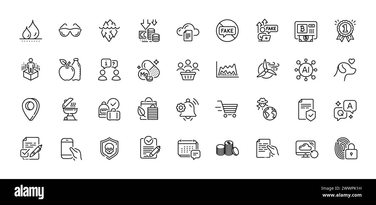 Windmill turbine, Hold smartphone and Cyber attack line icons pack. For web app. Line icons. Vector Stock Vector