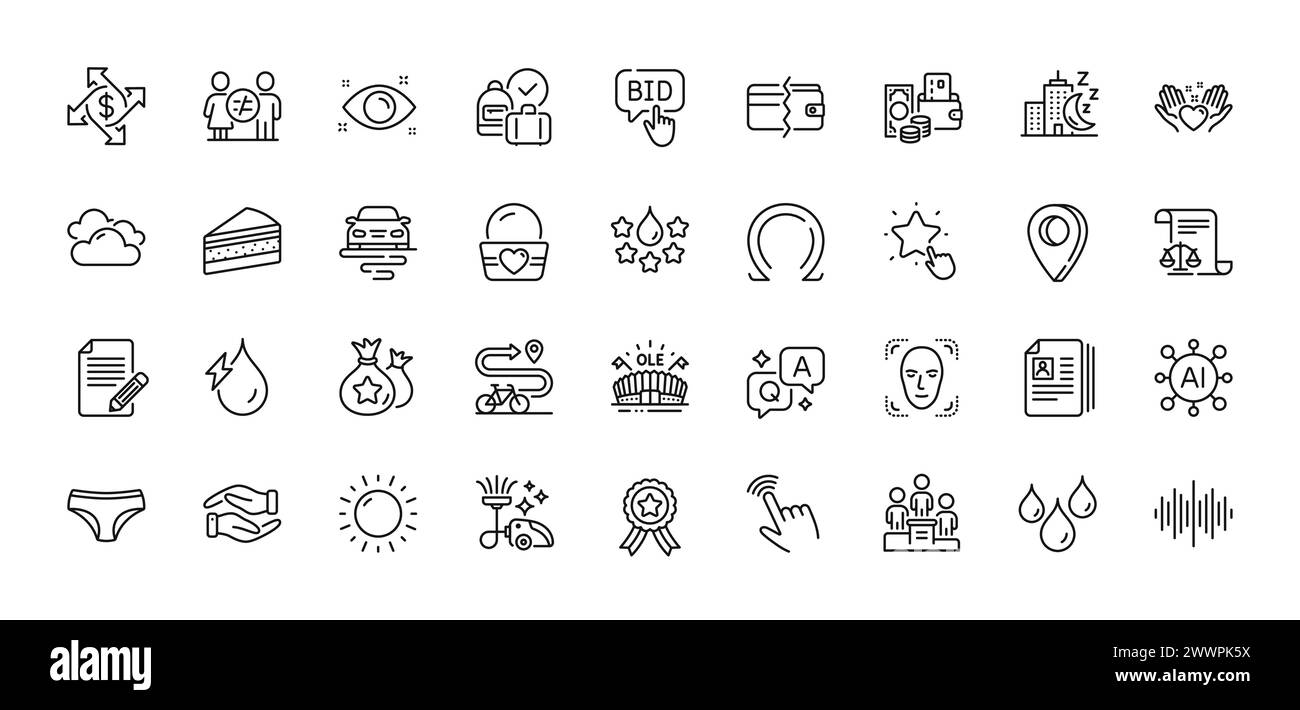 Bike path, Route and Face detection line icons pack. For web app. Line icons. Vector Stock Vector