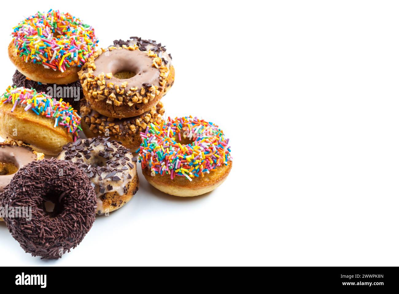 various donuts on white background Stock Photo - Alamy