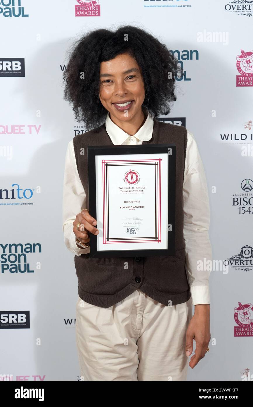 Sophie Okonedo with her Best Actress award at the annual UK Critics' Circle Theatre Awards, at Soho Place in London. Picture date: Monday March 25, 2024. Stock Photo