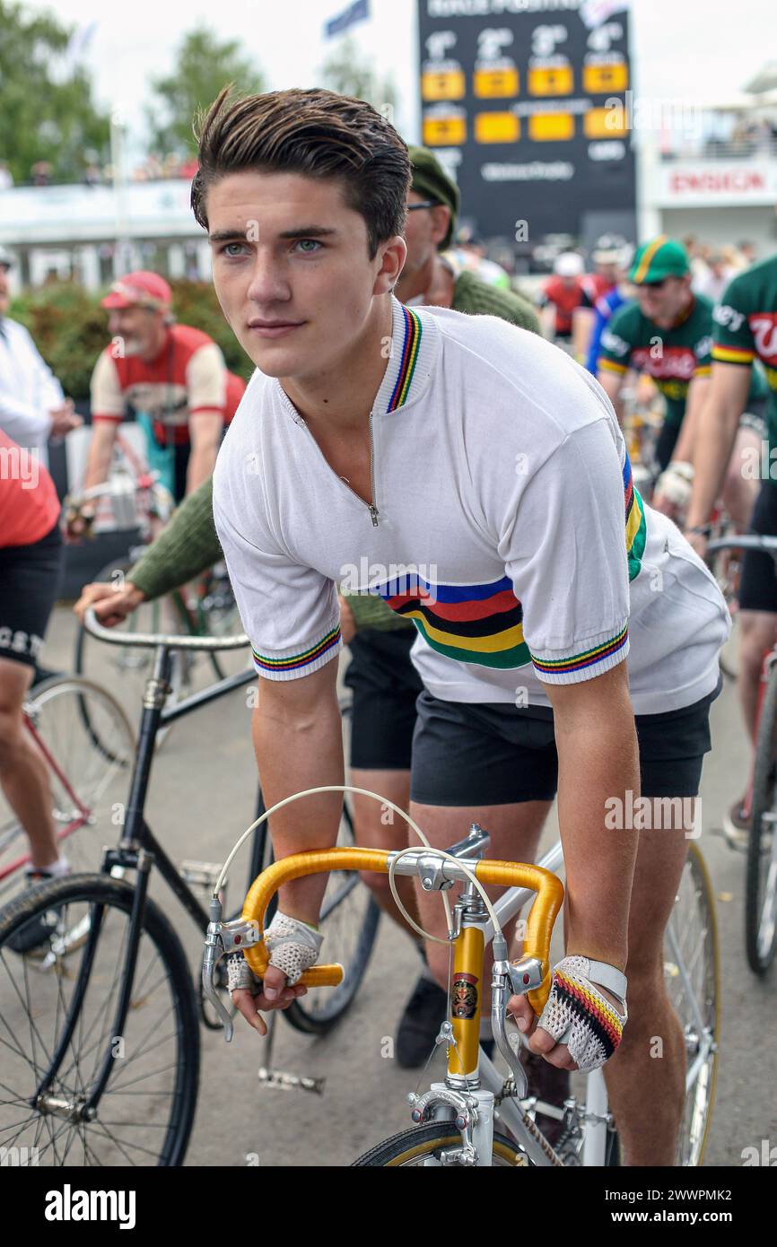 Tour de France retro racing cyclist at Goodwood Revival Tour de France Stock Photo