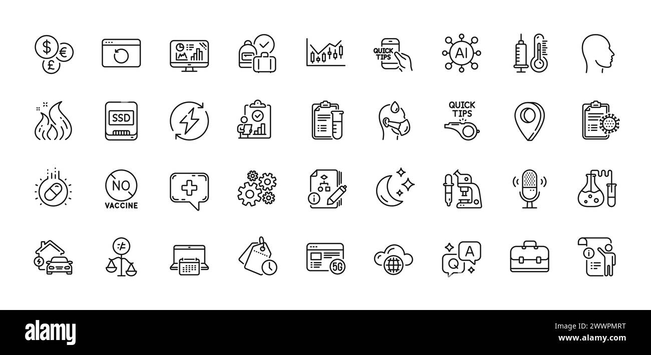 Portfolio, Tutorials and Sick man line icons pack. For web app. Line icons. Vector Stock Vector