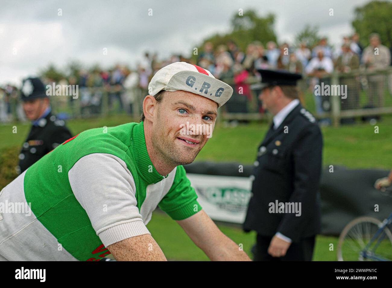 Tour de France retro racing cyclist at Goodwood Revival Tour de France Stock Photo