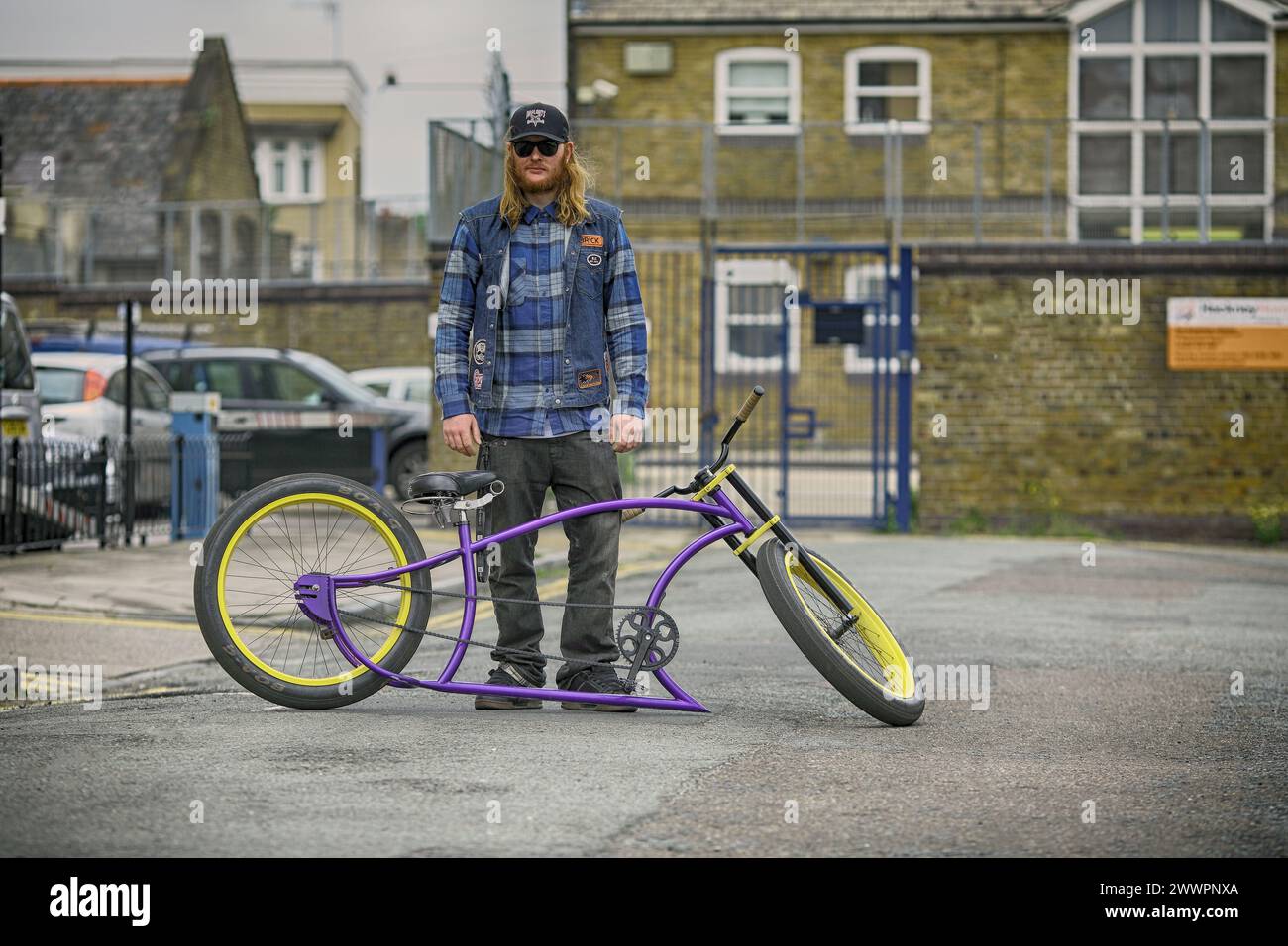 GREAT BRITAIN /London / Custom Bicycle Club / Lowrider BC London/ Elliot Bromley from Custom Bicycle Club Lowrider BC at Kustom Velocity ride in Londo Stock Photo