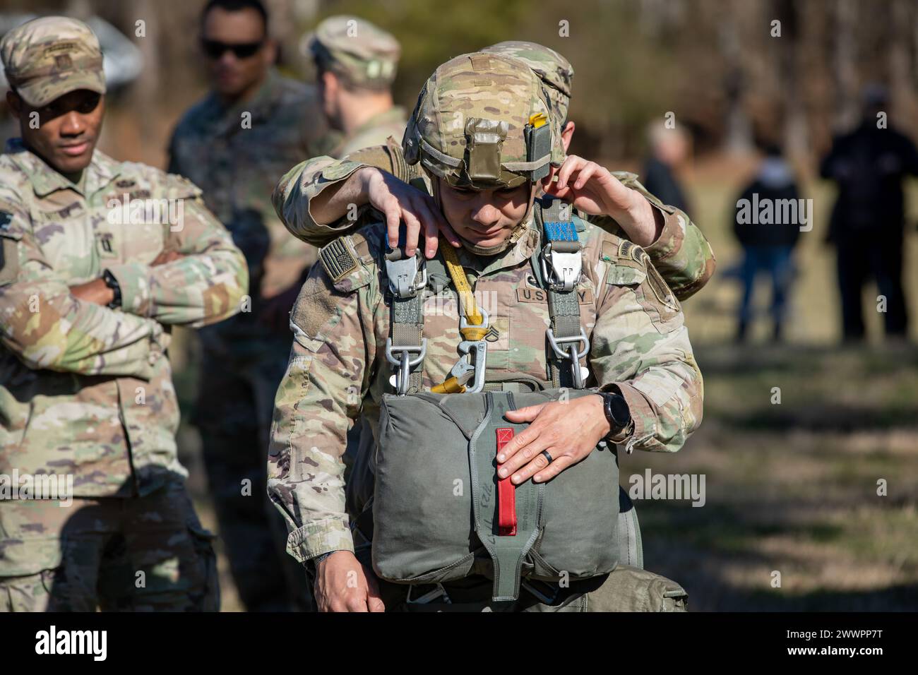 U.S. Army Rangers, assigned to the 5th Ranger Training Battalion conduct an airborne jump from a