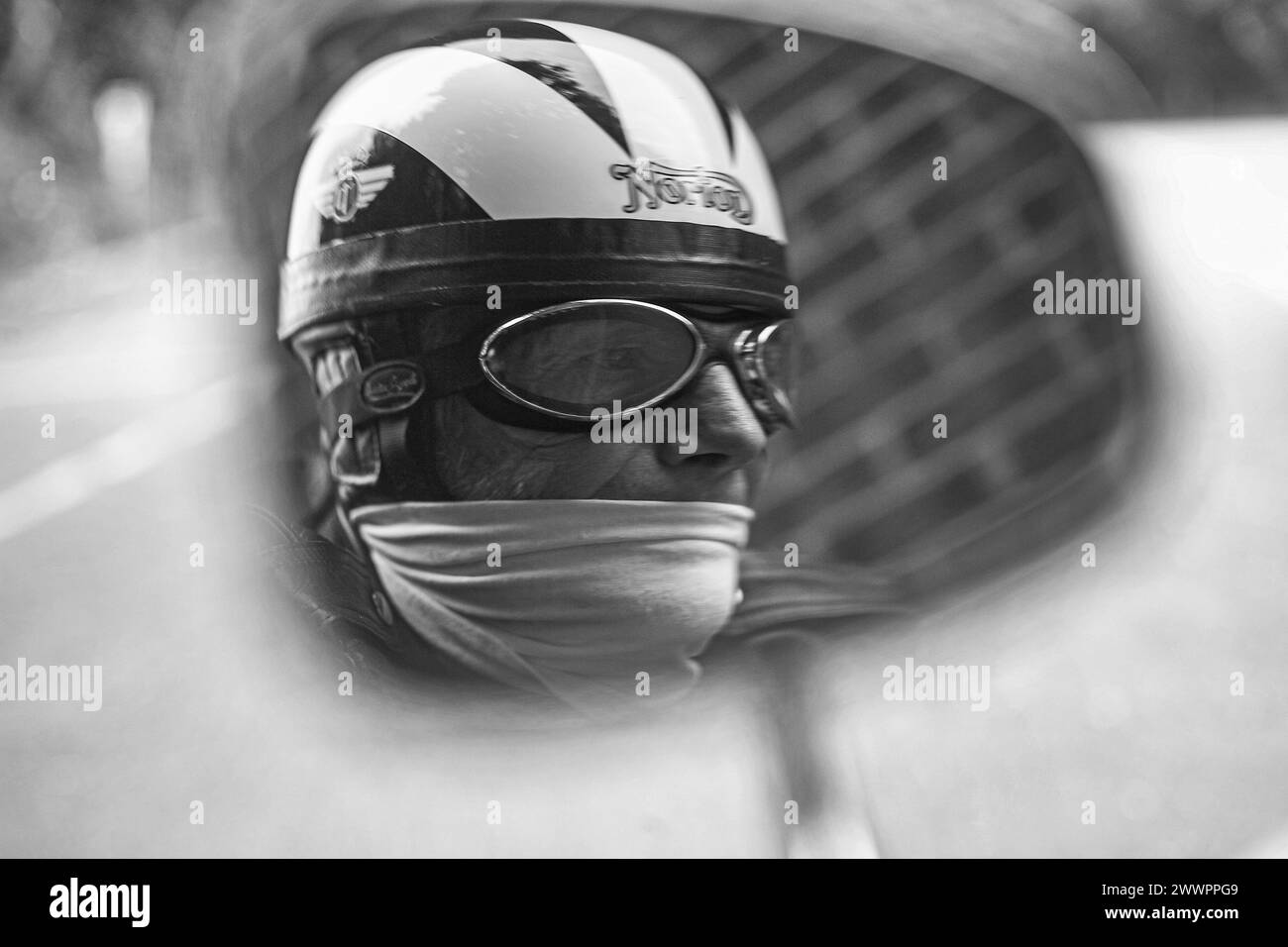 Reflection of cafe racer in mirror Stock Photo