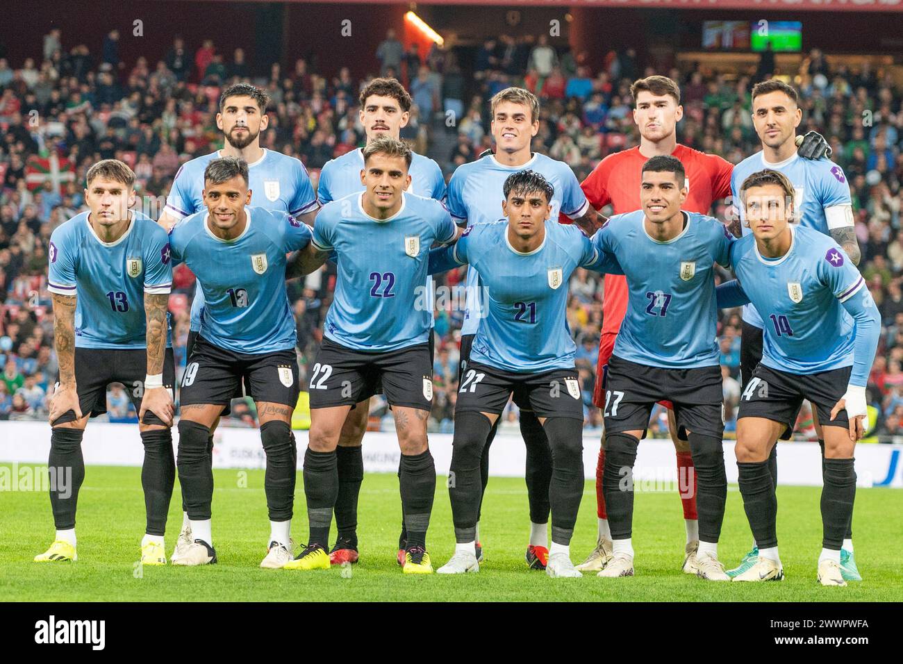 Bilbao, Spain : March 23 2024 : Uruguay Players Formation during the International Friendly match between Euskadi and Uruguay at Estadio San Mamés on Stock Photo