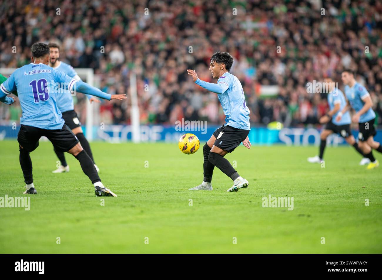 Bilbao, Spain : March 23 2024 : Players in action during the International Friendly match between Euskadi and Uruguay at Estadio San Mamés on March 23 Stock Photo