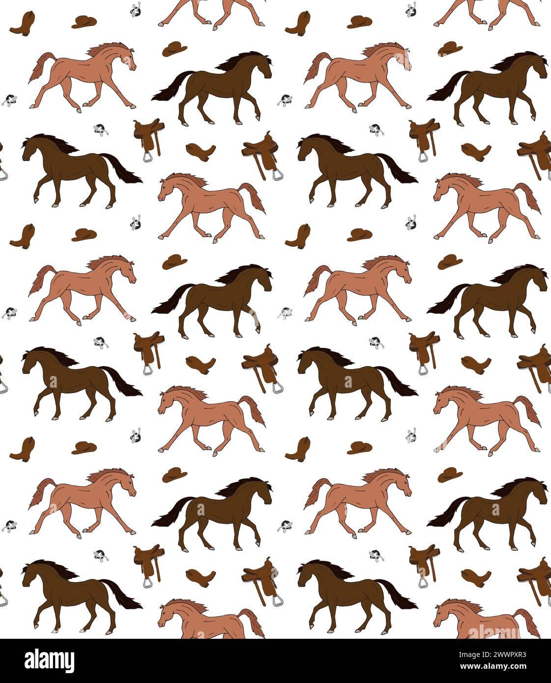 Vector seamless pattern of hand drawn sketch doodle colored western ...