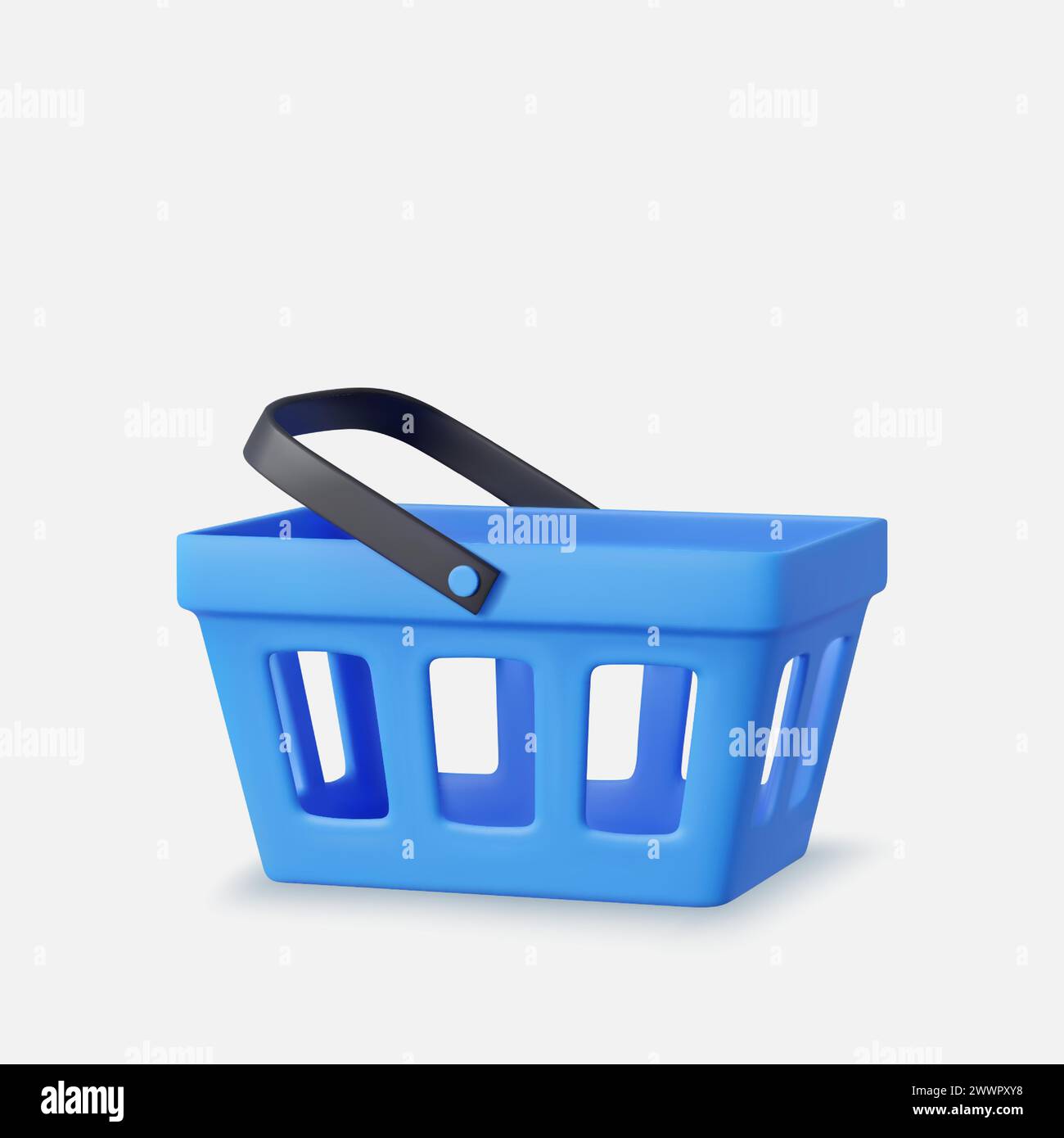 3d blue realistic shopping cart. Empty shopping basket. 3D Rendering