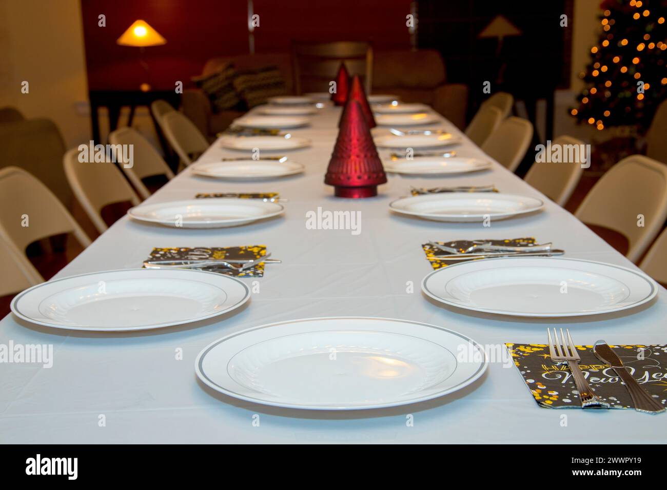 A table set for dining with plates and napkins Stock Photo