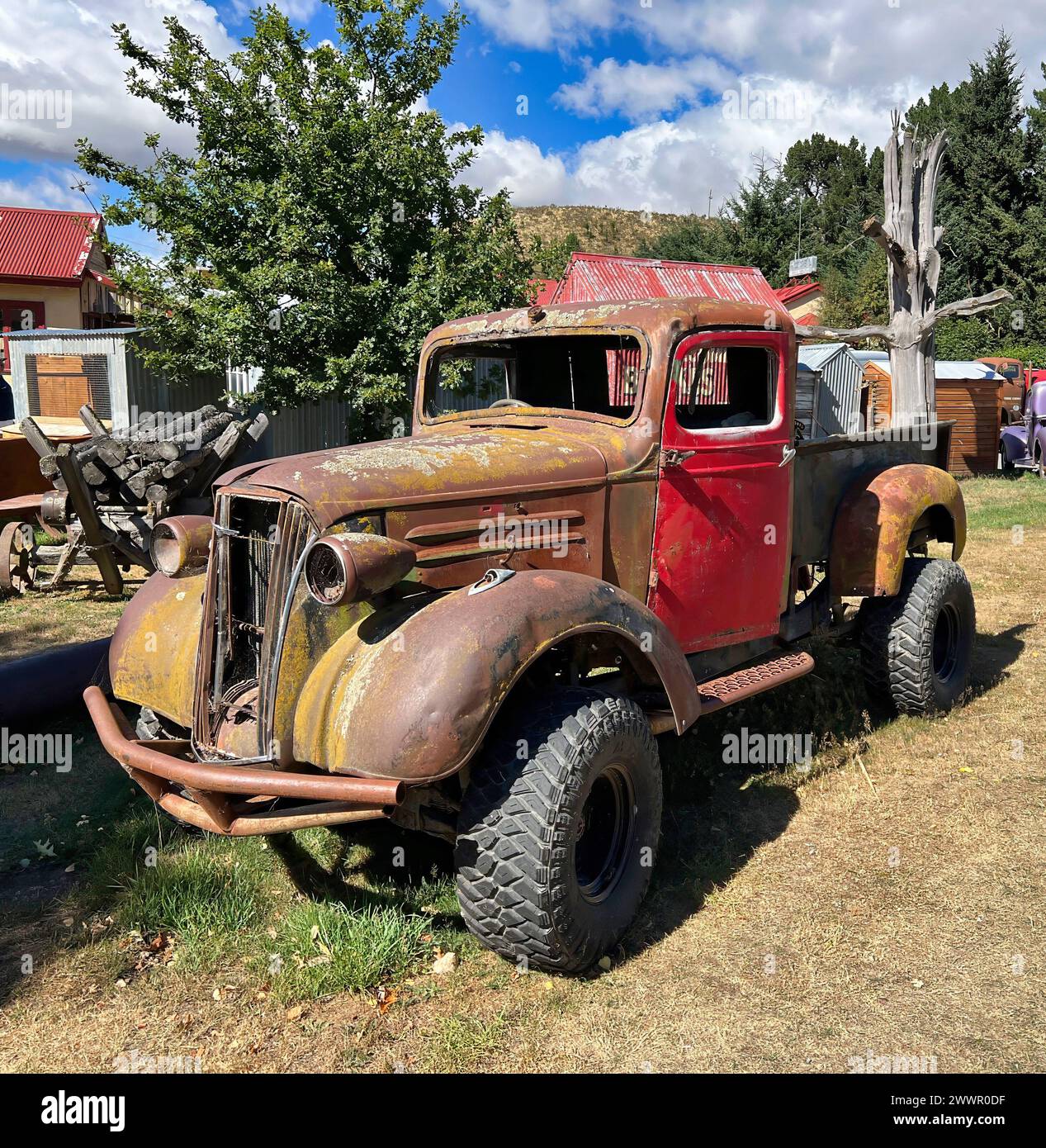 Vintage truck standing in a junk yard Stock Photo