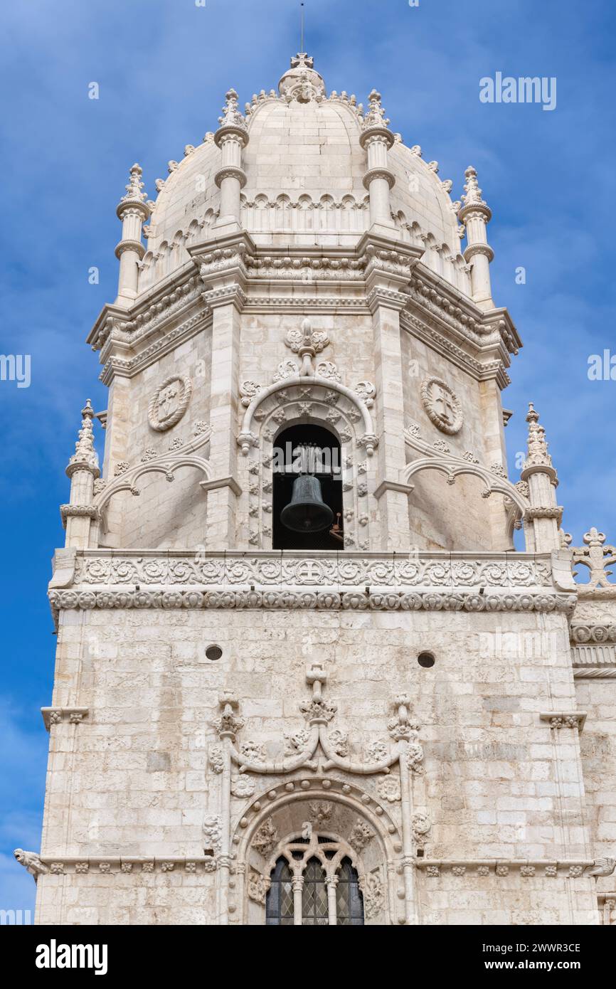 Jerónimos Monastery  Bell Tower, also known as Hieronymites Monastery, Belem, Lisbon, Portugal, Unesco World Heritage Site Stock Photo