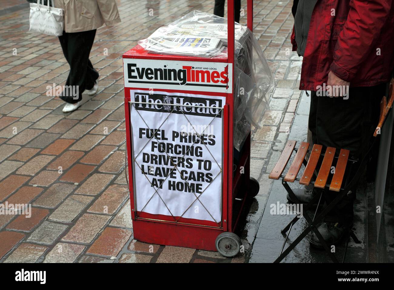 A depressing headline for many drivers in the Glasgow Herald newspaper. Stock Photo