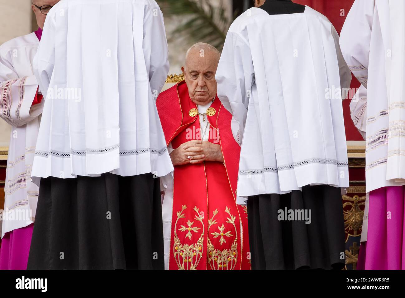 Vatican Italy March 24, 2024 Pope Francis on Palm Sunday tired in