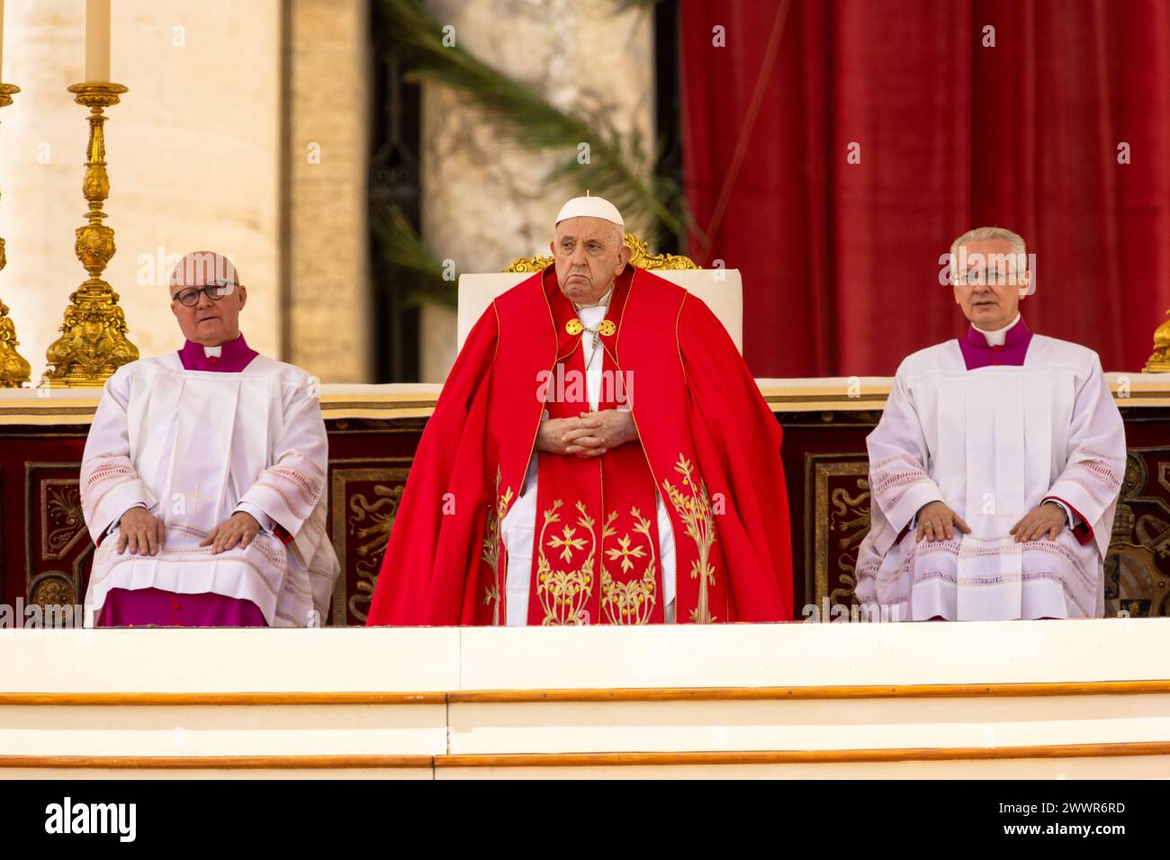 Vatican Italy March 24, 2024 Pope Francis on Palm Sunday tired in