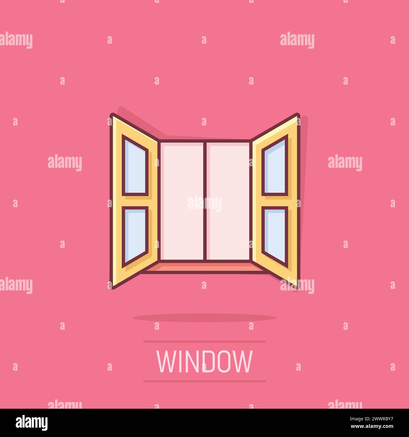Window icon in comic style. Casement cartoon vector illustration on ...