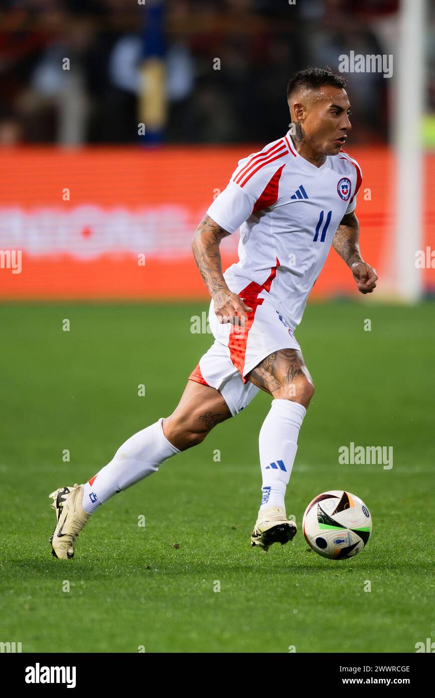 Parma, Italy. 22 March 2024. Eduardo Vargas of Chile in action during the international friendly football match between Albania and Chile. Credit: Nicolò Campo/Alamy Live News Stock Photo