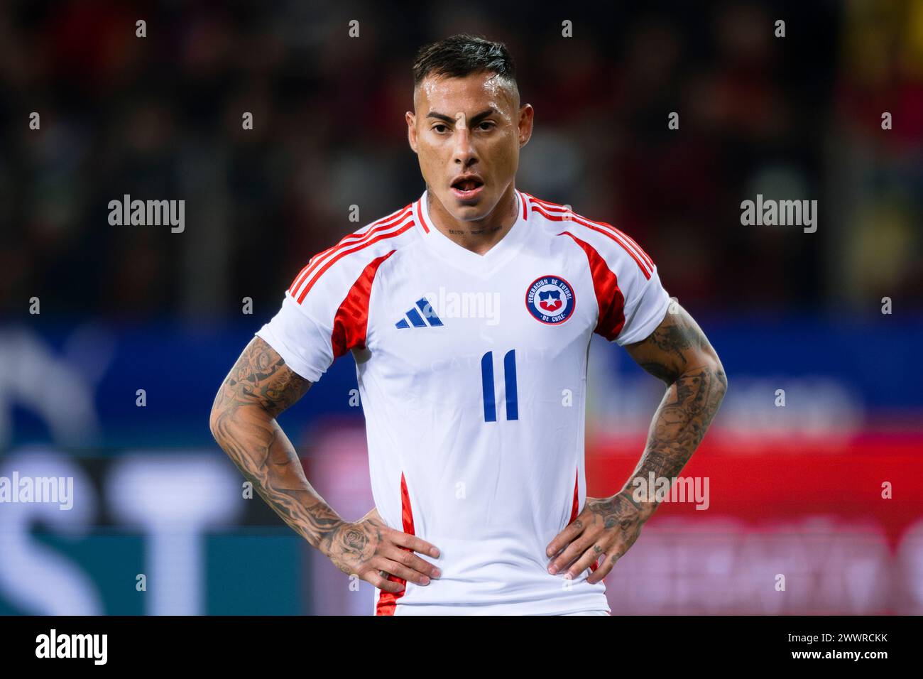 Parma, Italy. 22 March 2024. Eduardo Vargas of Chile looks on during the international friendly football match between Albania and Chile. Credit: Nicolò Campo/Alamy Live News Stock Photo