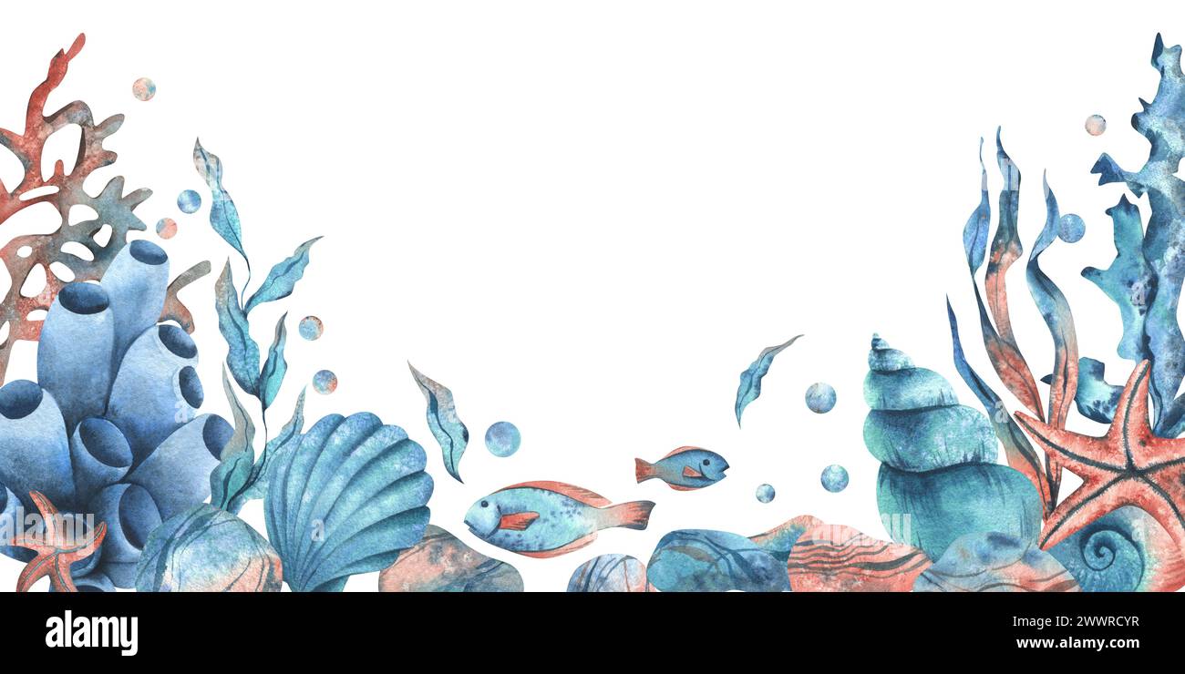 Underwater world clipart with sea animals whale, turtle, octopus ...