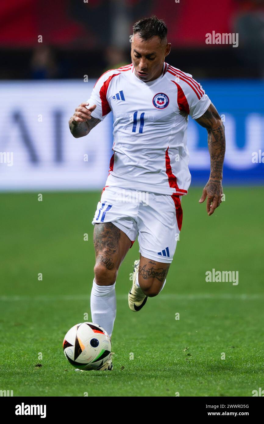 Parma, Italy. 22 March 2024. Eduardo Vargas of Chile in action during the international friendly football match between Albania and Chile. Credit: Nicolò Campo/Alamy Live News Stock Photo