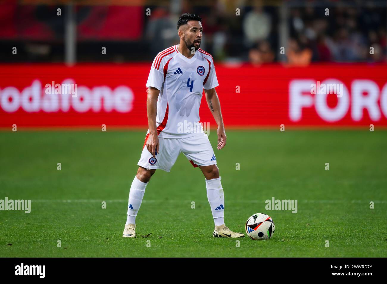 Parma, Italy. 22 March 2024. Mauricio Isla of Chile in action during the international friendly football match between Albania and Chile. Credit: Nicolò Campo/Alamy Live News Stock Photo