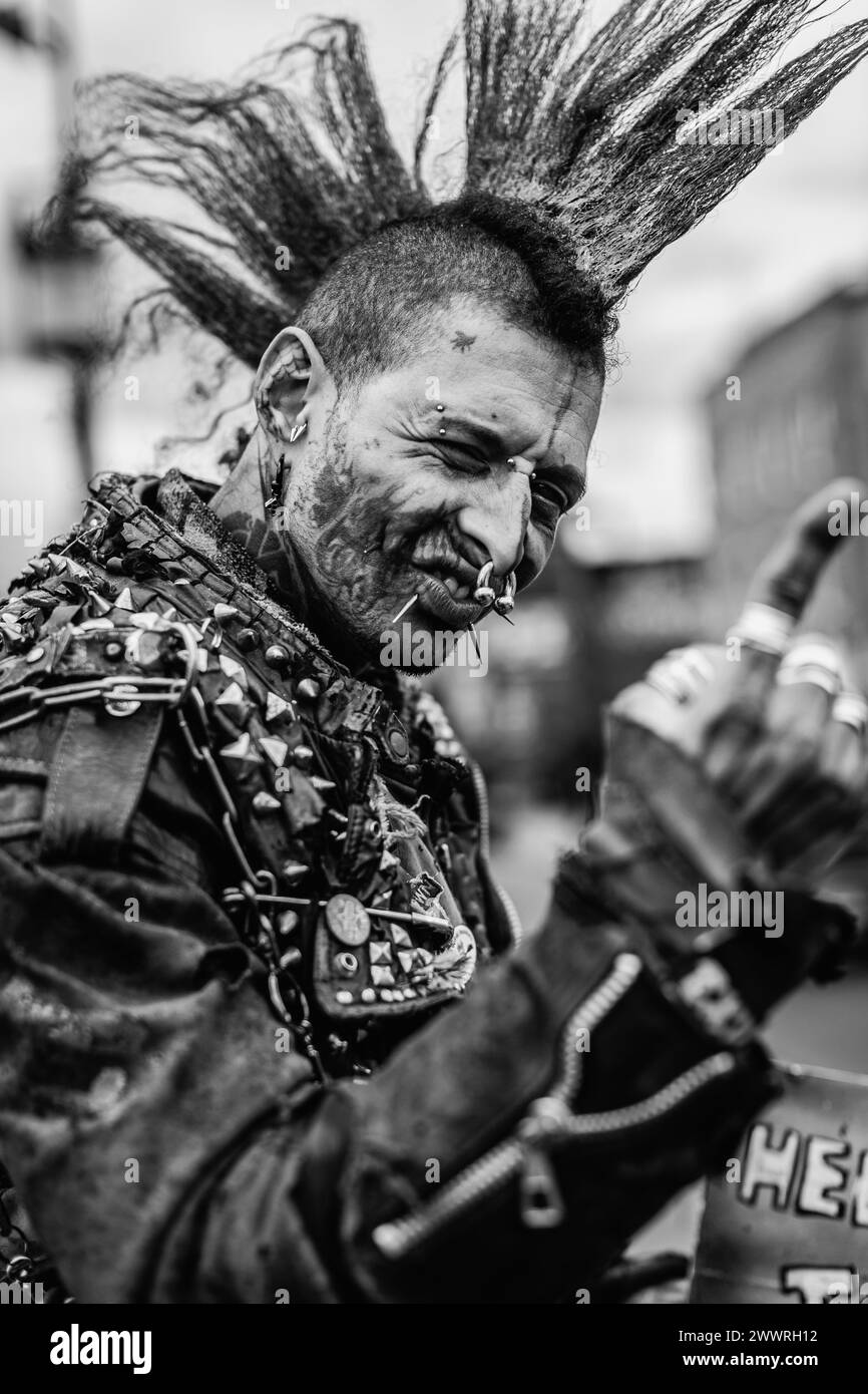 A portrait of the famous 'Zombie Punk' in London's Camden. Stock Photo