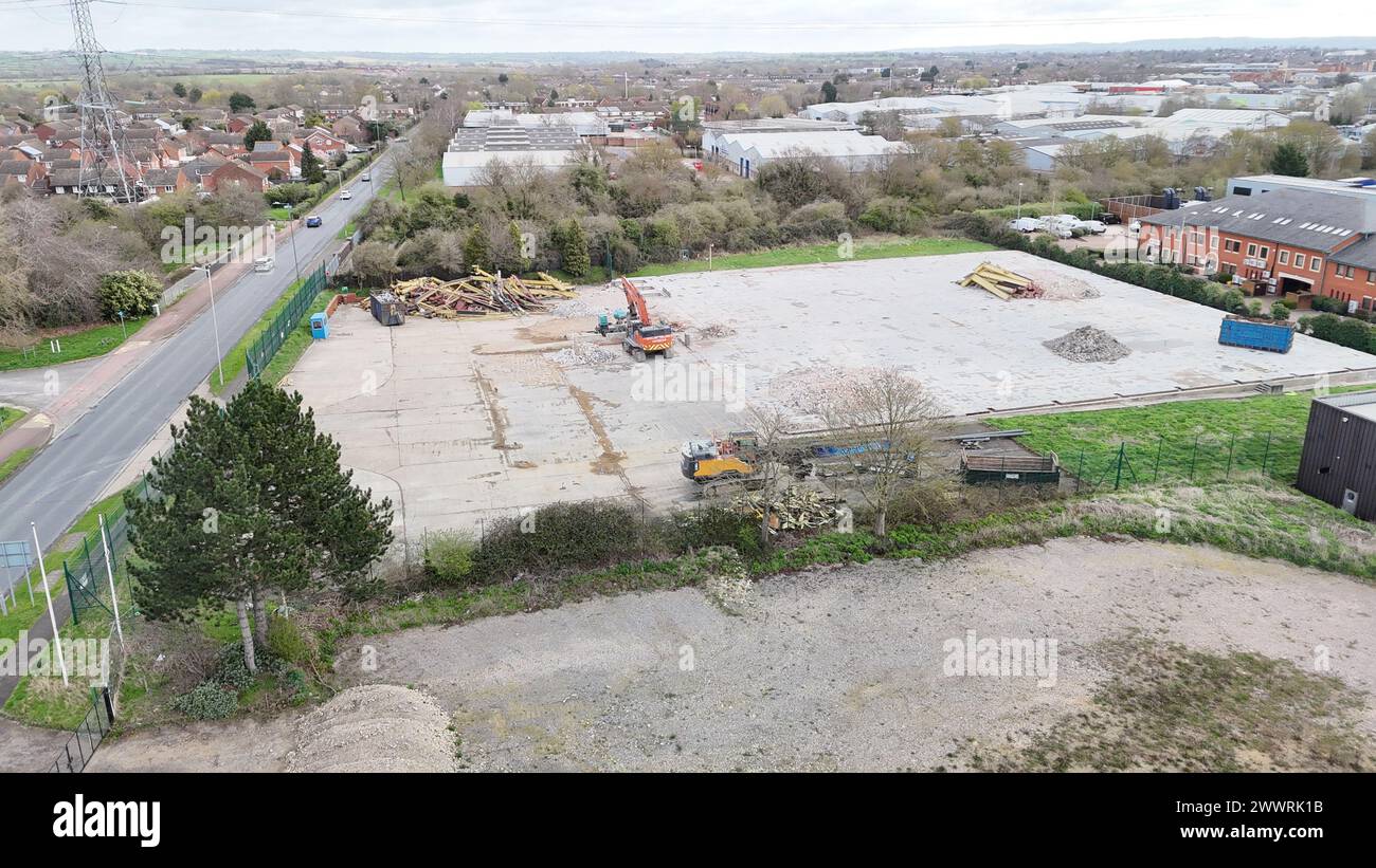 Aerial view of undeveloped land with construction equipment Stock Photo