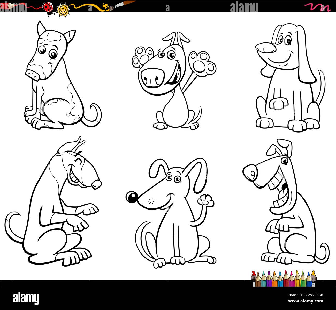 Cartoon illustration of funny dogs comic animal characters set coloring ...