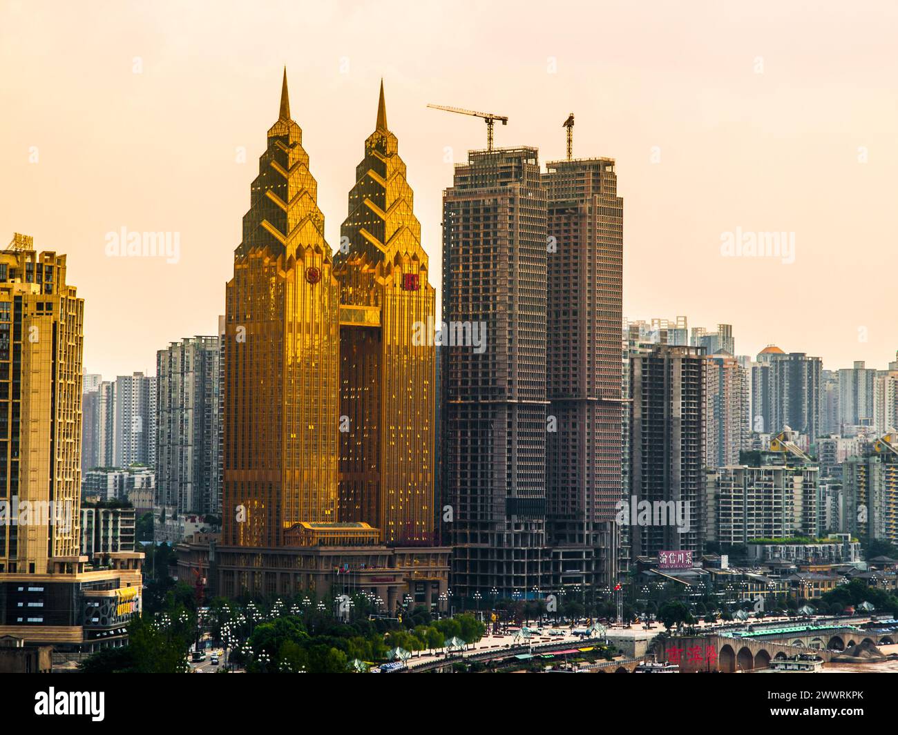 Golden towers in Chongqing city (Chongqing, China) Stock Photo