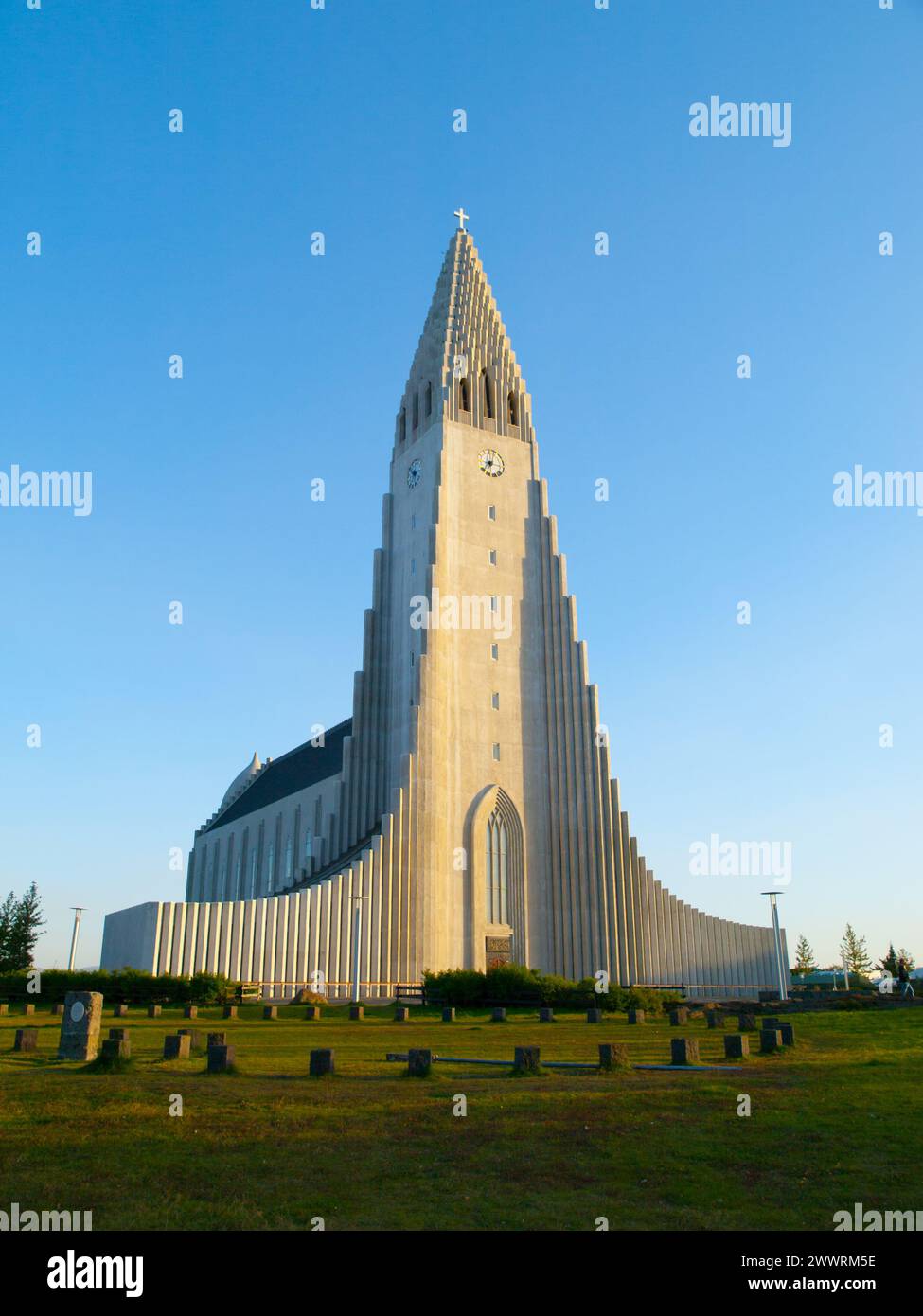 Hallgrimskirkja, White Lutheran Cathedral in Reykjavik, Iceland Stock Photo