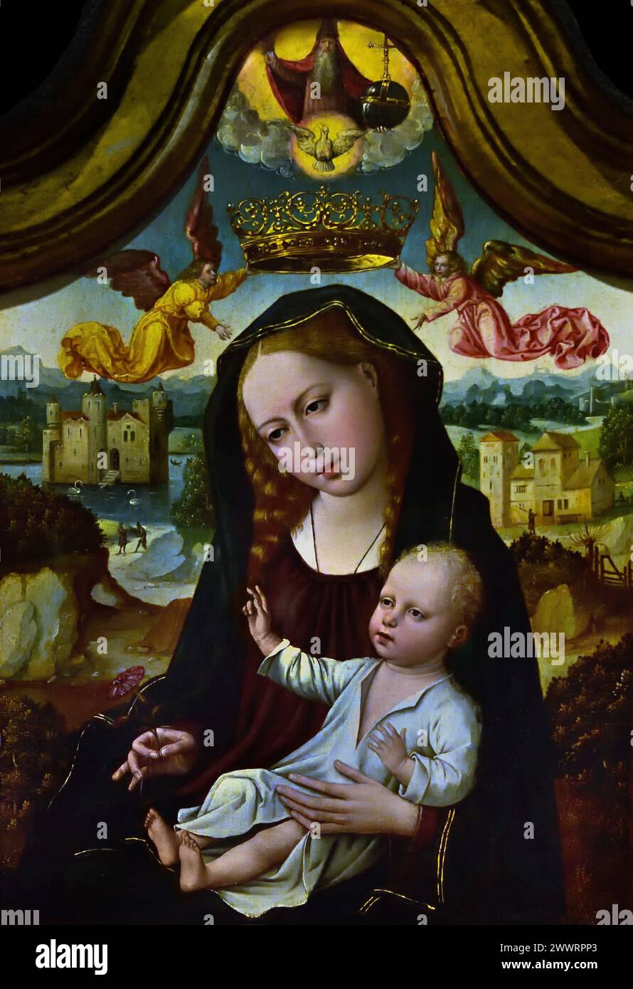 Mary with Child, Catherine and Barbara by  Master of the Magdalene legend 1500 Museum Mayer van den Bergh,  Antwerp, Belgium, Belgian. Stock Photo