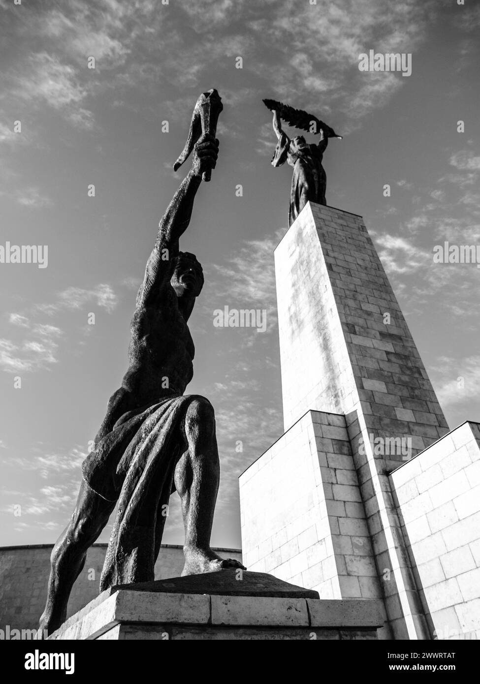 Bottom view of Liberty Statue on Gellert Hill in Budapest, Hungary ...