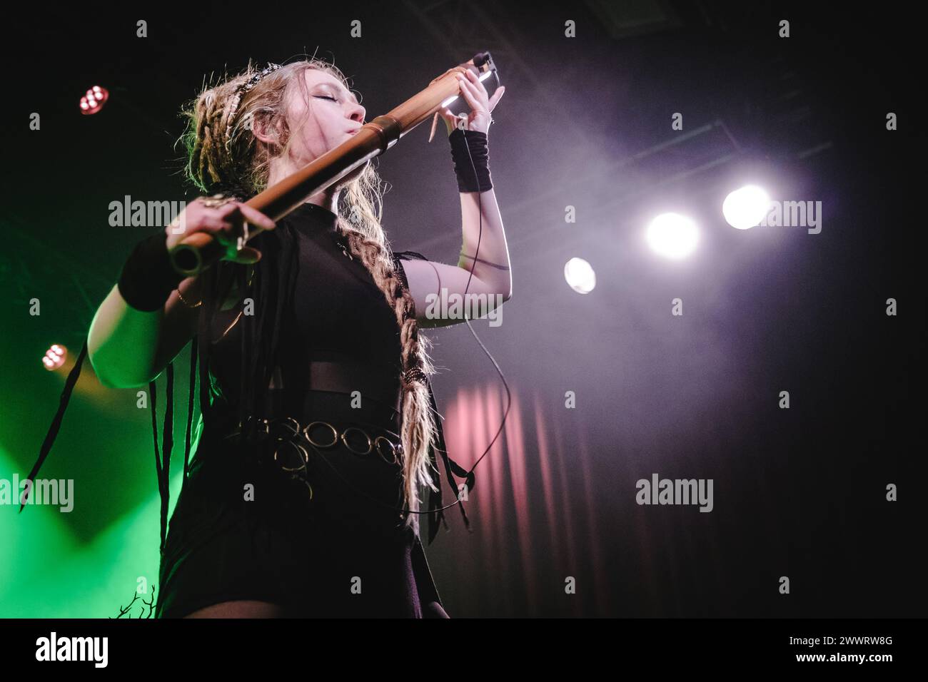 Solothurn, Switzerland. 22nd, March 2024. The German folk rock band Waldkauz performs a live concert at Kofmehl in Solothurn. Here singer and musician Nina Weggen is seen live on stage. (Photo credit: Gonzales Photo - Tilman Jentzsch). Stock Photo