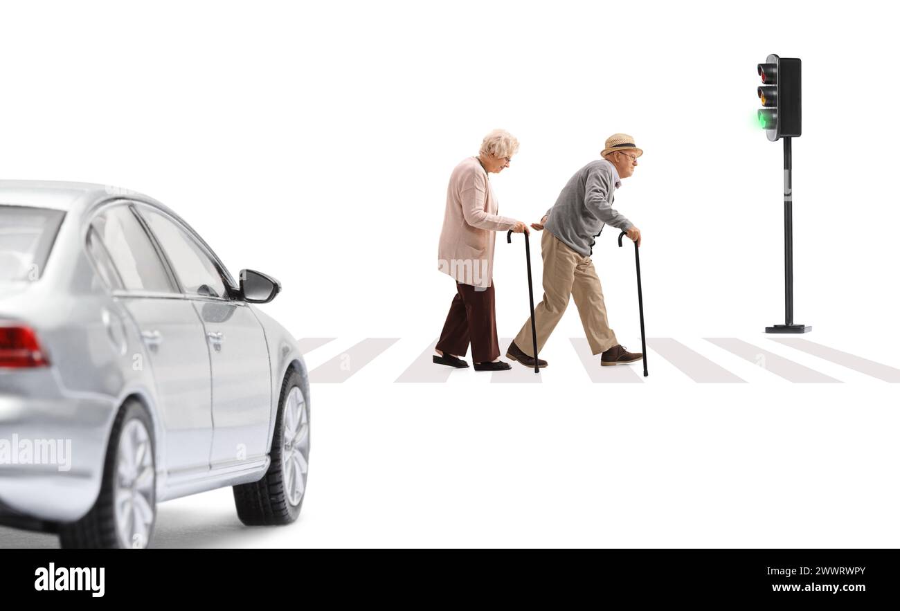 Full length profile shot of an elderly man and an elderly woman with