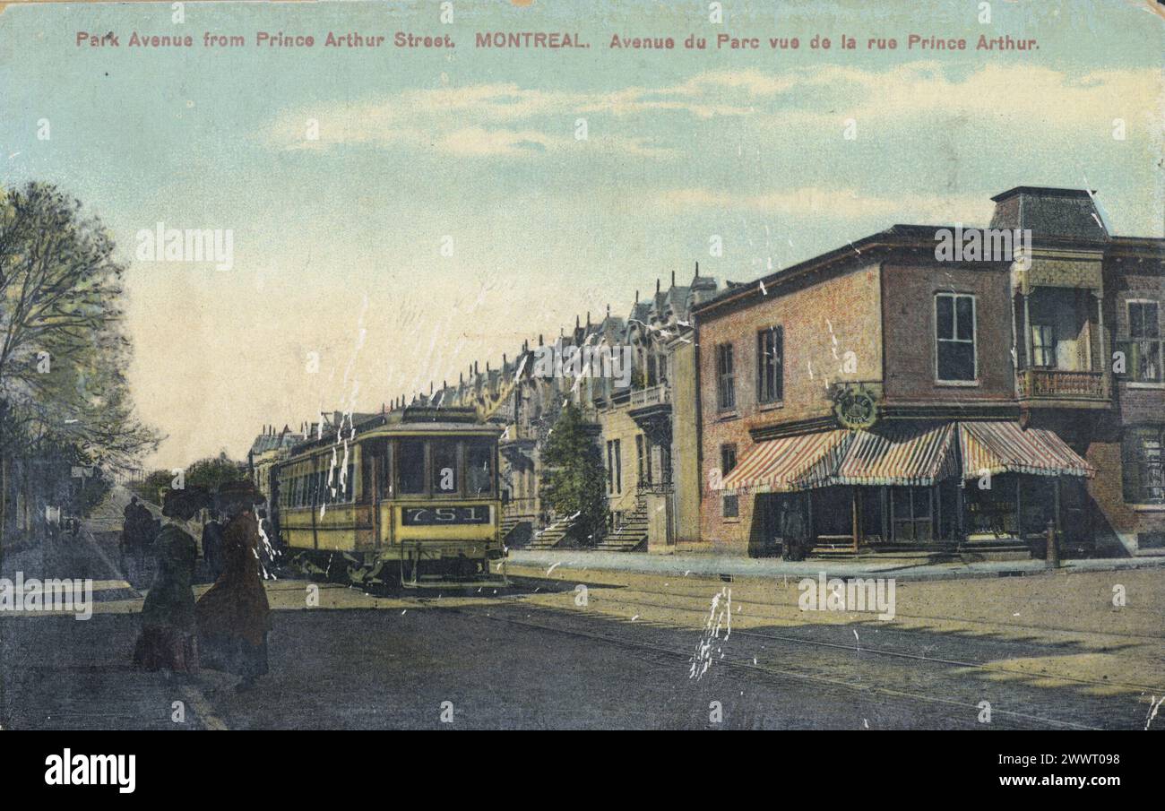 c.1910 Montréal carte postale tramway électrique Avenue du Parc