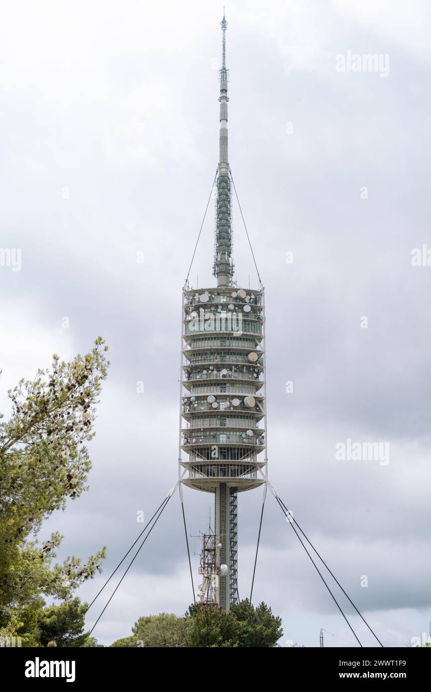 Torre de Collserola TV and radio tower, Tibidabo Hill, Barcelona, Catalonia, Spain Stock Photo
