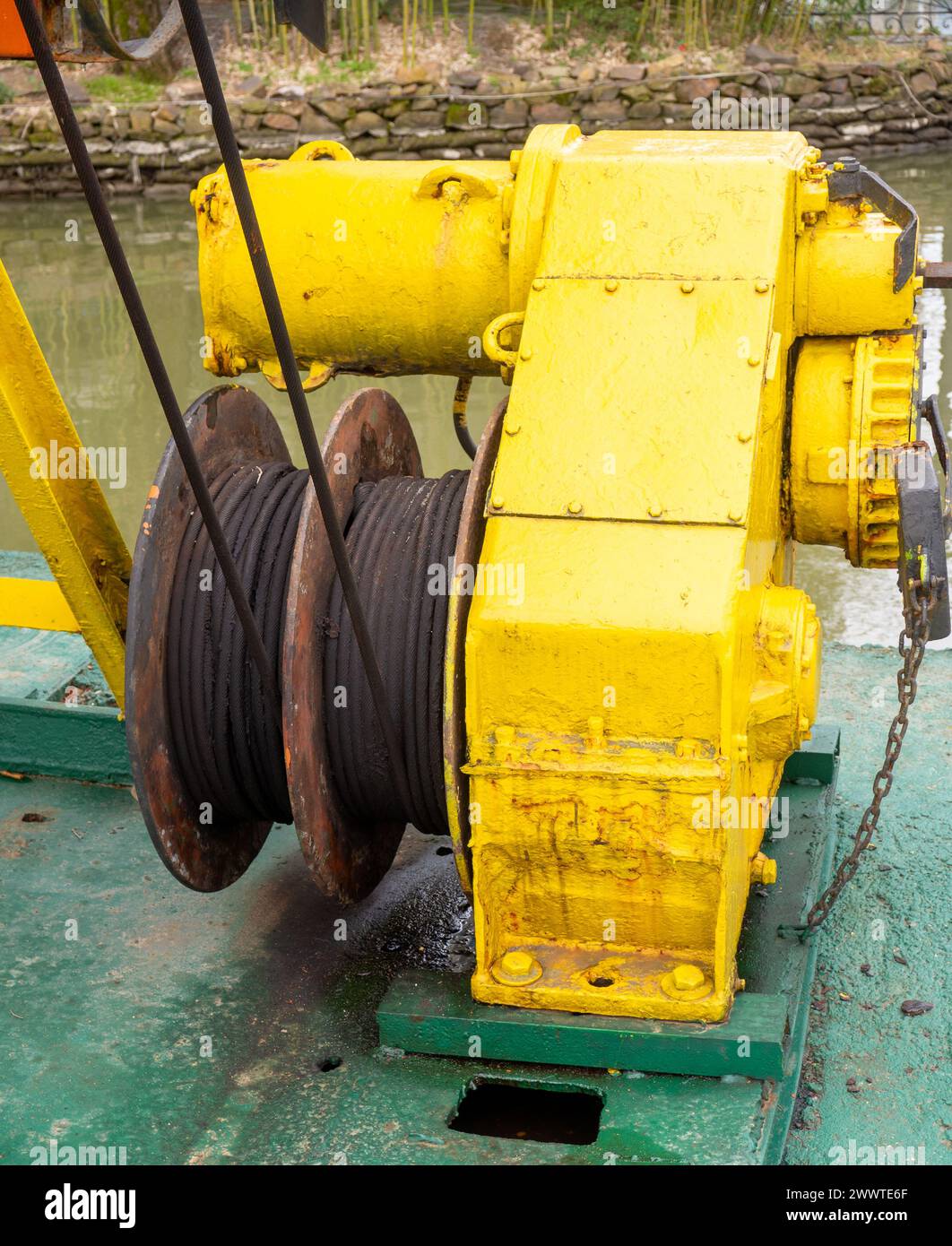 Winch lift for a boat. Mechanism close up. Simple technique Stock Photo ...