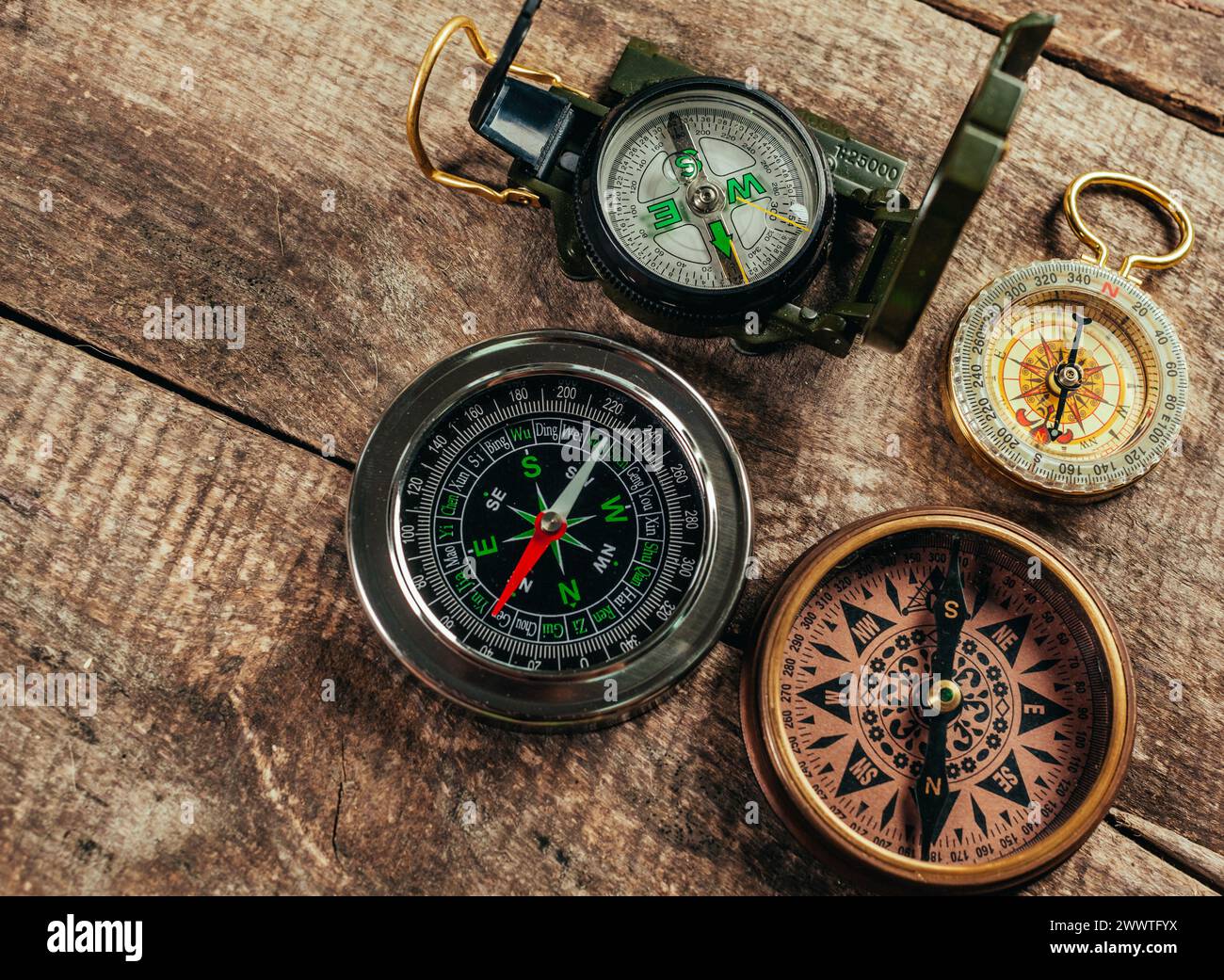 Compass on a wood deck Stock Photo - Alamy
