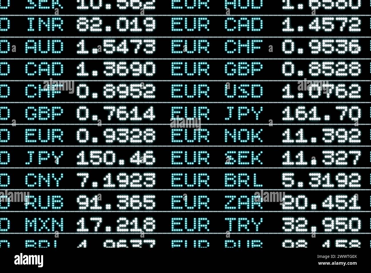 Euro currency rates on the screen. Euro currency rates to US dollar ...