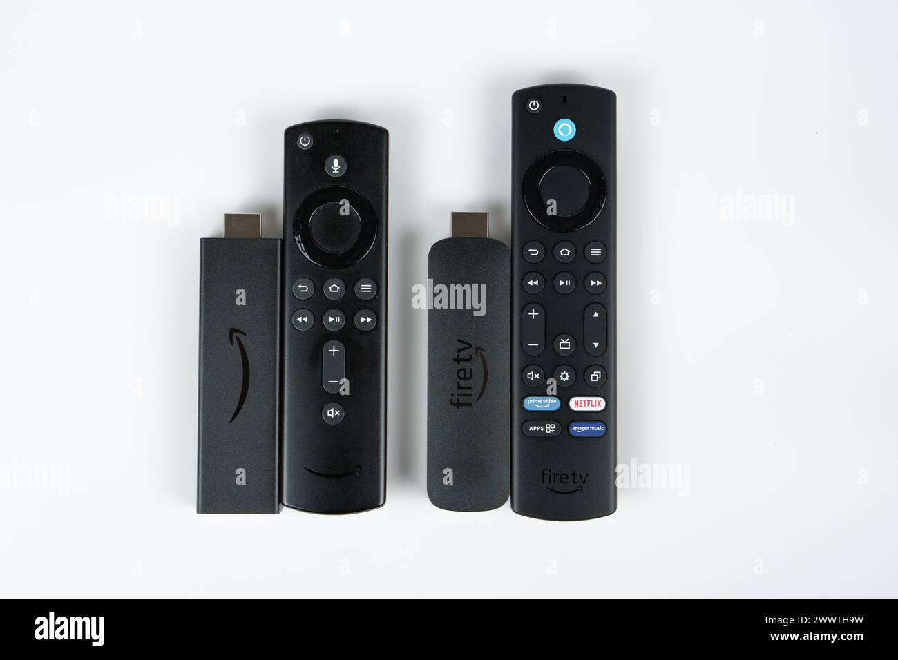 old and new Amazon Fire TV Stick 4K MAX 2023. Stafford, United Kingdom. March 24, 2024. Stock Photo