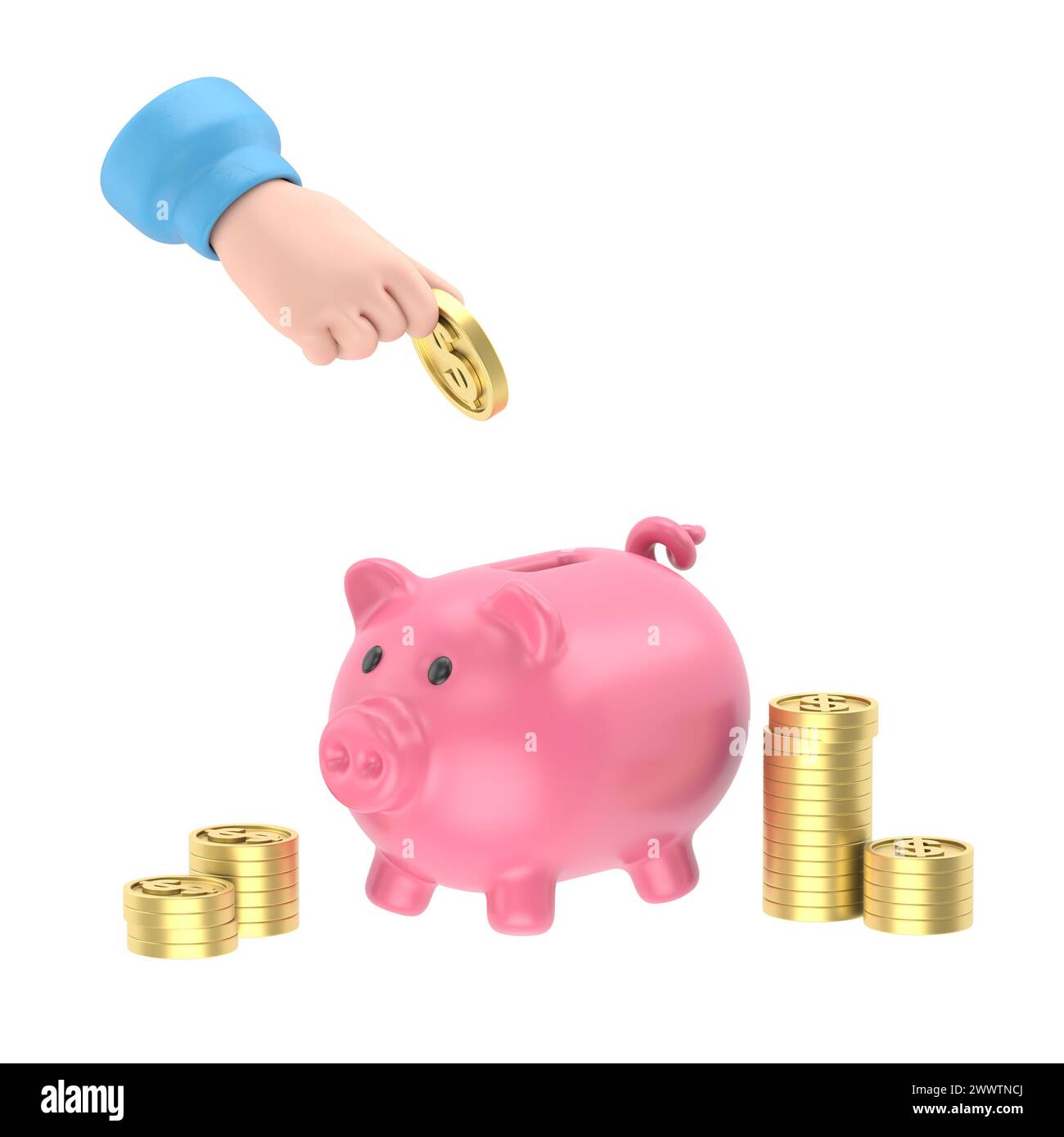 Flat 3d isometric businessman hand putting dollar coin into piggy bank ...