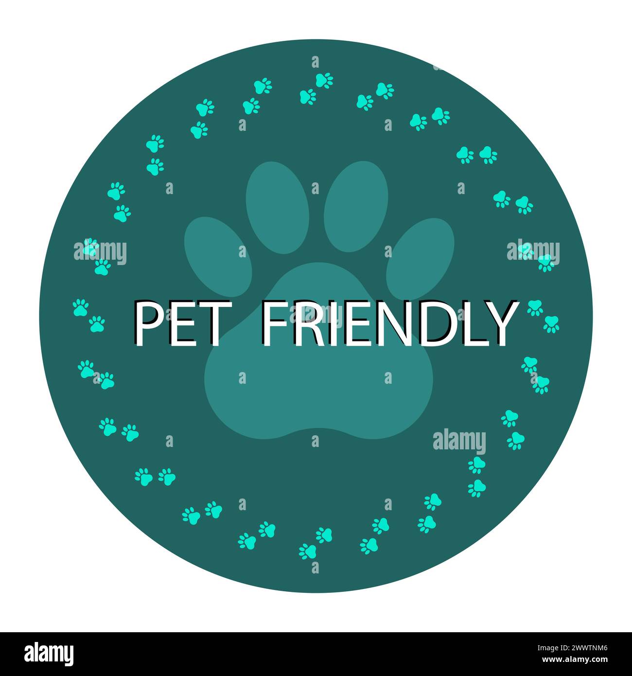 Pet friendly sign. Paw print emblem. Animal welcome symbol. Vector illustration. EPS 10. Stock Vector