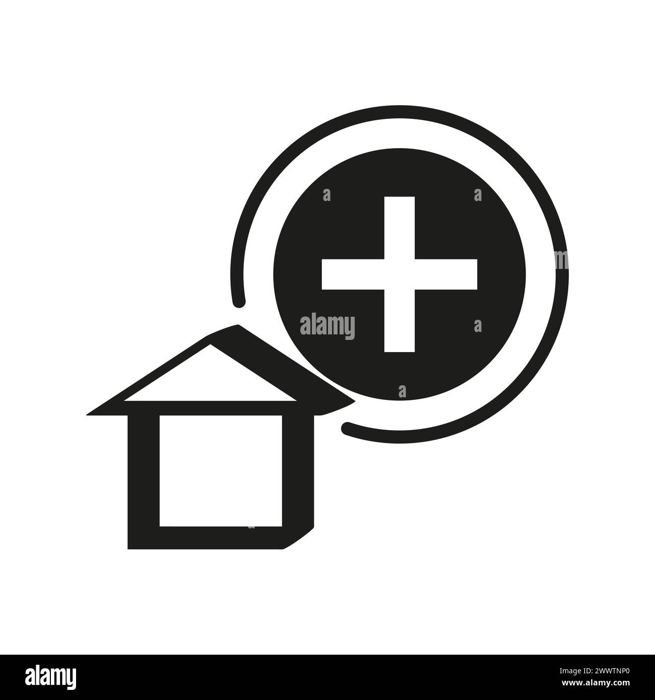 Home health care icon. Cross and house symbol. Medical assistance
